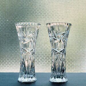 Lenox Crystal Star Flower Bud Vase Set of 2, Clear Star & Fan Cut Design Elegant